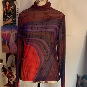 Afrm Red and Purple Graphic Long Sleeve Top